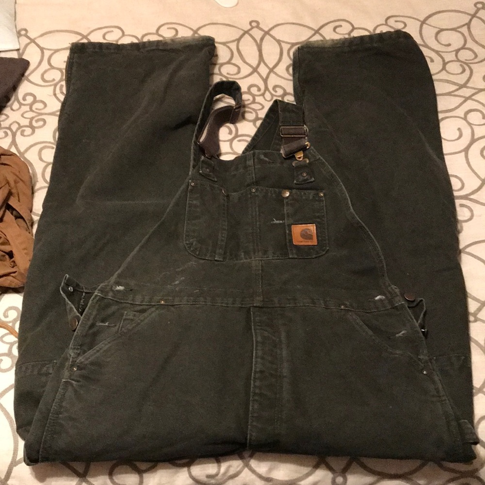 Quilt lined green Carhartt bibs 36x34